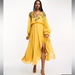 ASOS Design Tall embellished floral and lattice detail elasticated waist midi